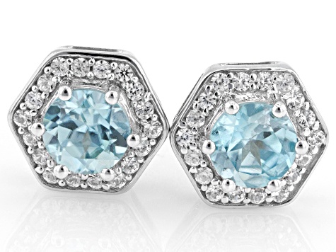 Blue Zircon Rhodium Over Sterling Silver Earrings 1.76ctw