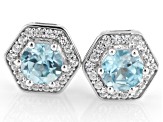 Blue Zircon Rhodium Over Sterling Silver Earrings 1.76ctw