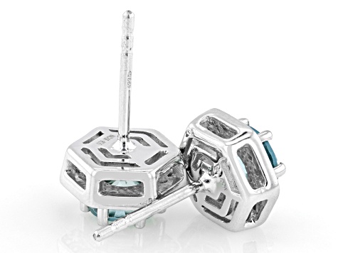 Blue Zircon Rhodium Over Sterling Silver Earrings 1.76ctw