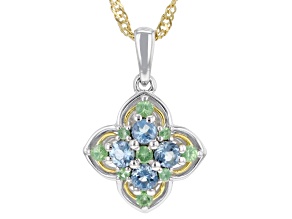 Ofiki Aquamarine Rhodium & 18K Yellow Gold Over Silver Pendant with Chain 0.55ctw