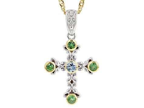 Blue Ofiki Aquamarine Rhodium & 18K Yellow Gold Over Silver Pendant with Chain 0.31ctw