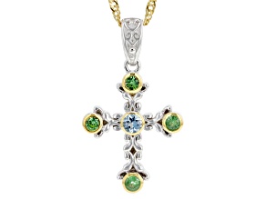 Blue Ofiki Aquamarine Rhodium & 18K Yellow Gold Over Silver Pendant with Chain 0.31ctw