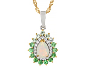 White Ethiopian Opal Rhodium And 18K Yellow Gold Over Silver Pendant with Chain 1.11ctw