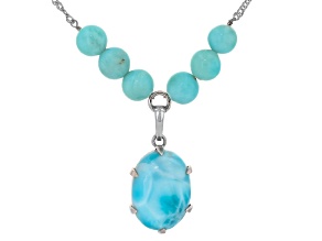 Blue Larimar Rhodium Over Sterling Silver Necklace