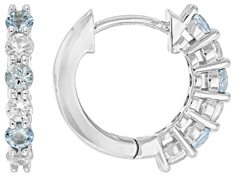 Blue Ofiki Aquamarine Rhodium Over Sterling Silver Hoop Earrings 0.86ctw