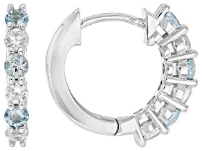 Blue Ofiki Aquamarine Rhodium Over Sterling Silver Hoop Earrings 0.86ctw