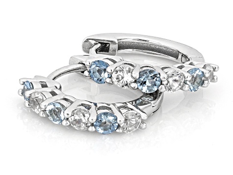 Blue Ofiki Aquamarine Rhodium Over Sterling Silver Hoop Earrings 0.86ctw