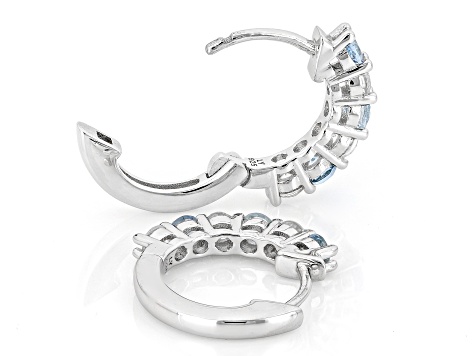 Blue Ofiki Aquamarine Rhodium Over Sterling Silver Hoop Earrings 0.86ctw