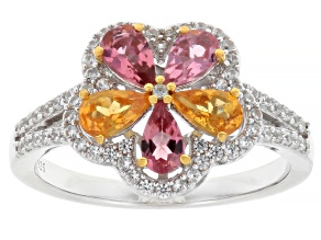 Pink Tourmaline Rhodium and 18K Yellow Gold Over Silver Ring 1.21ctw