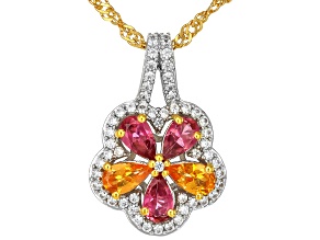 Pink Tourmaline Rhodium & 18K Yellow Gold Over Silver Pendant with Chain 1.17ctw