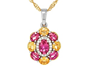 Pink Tourmaline Rhodium and 18K Yellow Gold Over Silver Pendant with Chain 1.85ctw