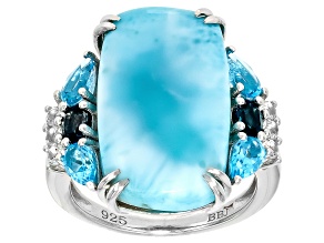 Blue Larimar Rhodium Over Sterling Silver Ring 1.36ctw
