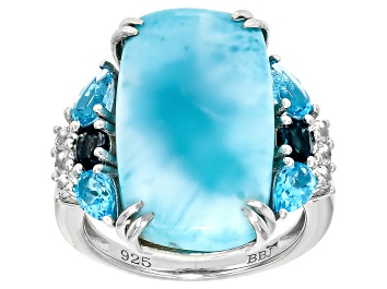 Picture of Blue Larimar Rhodium Over Sterling Silver Ring 1.36ctw