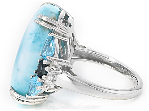 Blue Larimar Rhodium Over Sterling Silver Ring 1.36ctw - RST1024 | JTV