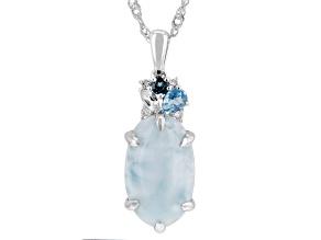 Blue Larimar Rhodium Over Sterling Silver Pendant with Chain 0.33ctw