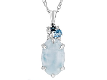 Picture of Blue Larimar Rhodium Over Sterling Silver Pendant with Chain 0.33ctw
