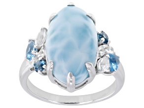 Blue Larimar Rhodium Over Sterling Silver Ring 0.67ctw