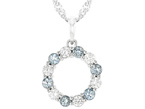 Blue Ofiki Aquamarine Rhodium Over Sterling Silver Pendant with Chain 0.86ctw