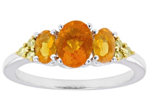 Orange Fire Opal Rhodium Over Sterling Silver Ring 0.77ctw