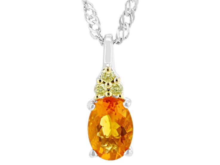 Orange Fire Opal Rhodium Over Sterling Silver Pendant with Chain 0.45ctw