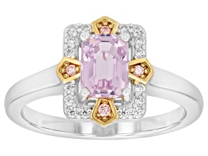 Pink Kunzite Rhodium and 18K Yellow Gold Over Silver Ring 1.19ctw