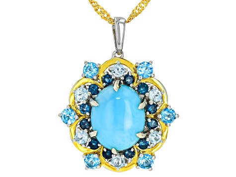 Blue Larimar Rhodium and 18k Yellow Gold Over Silver Pendant with Chain 1.87ctw