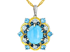 Blue Larimar Rhodium and 18k Yellow Gold Over Silver Pendant with Chain 1.87ctw