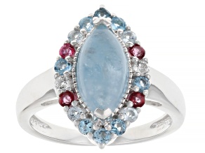 Blue Dreamy Aquamarine Rhodium Over Sterling Silver Ring 0.58ctw