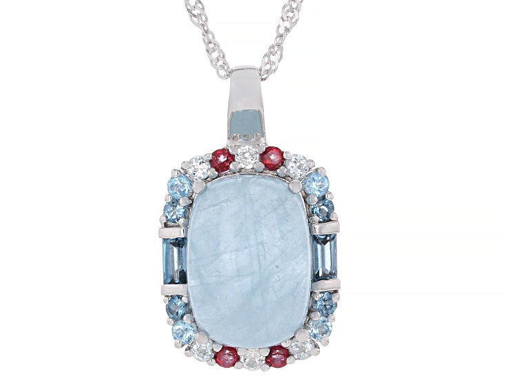 Blue Dreamy Aquamarine Rhodium Over Sterling Silver Pendant with Chain 0.81ctw