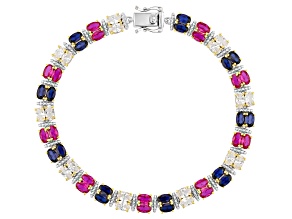 Blue Lab Created Sapphire Rhodium and 18K Yellow Gold Over Silver Bracelet 9.82ctw