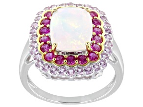 White Ethiopian Opal Rhodium and 18K Yellow Gold Over Silver Ring 2.50ctw