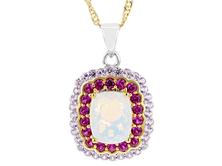 White Ethiopian Opal Rhodium & 18K Yellow Gold Over Sterling Silver Pendant with Chain 2.50ctw