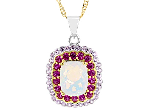 White Ethiopian Opal Rhodium & 18K Yellow Gold Over Sterling Silver Pendant with Chain 2.50ctw