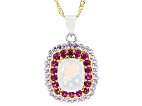 White Ethiopian Opal Rhodium & 18K Yellow Gold Over Sterling Silver Pendant with Chain 2.50ctw