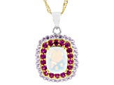 White Ethiopian Opal Rhodium & 18K Yellow Gold Over Sterling Silver Pendant with Chain 2.50ctw