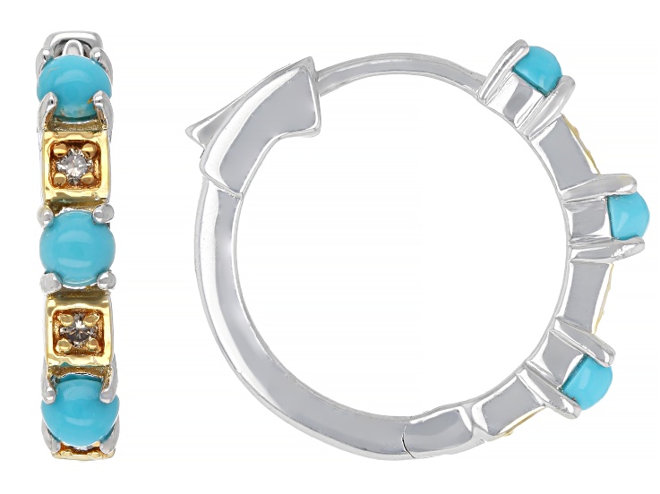 Blue Sleeping Beauty Turquoise Rhodium and 18k Gold Over Silver Earrings 0.08ctw