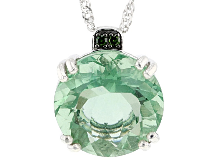 Green Fluorite Rhodium Over Sterling Silver Pendant with Chain