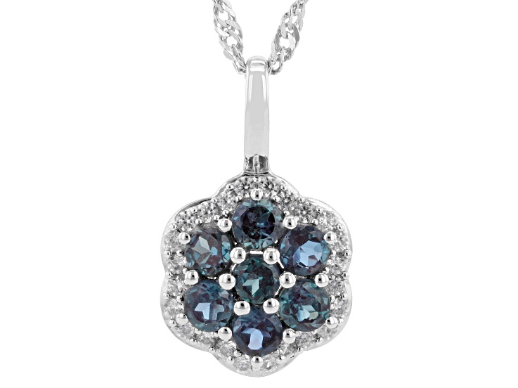 Green Lab Created Alexandrite Rhodium Over Sterling Silver Pendant