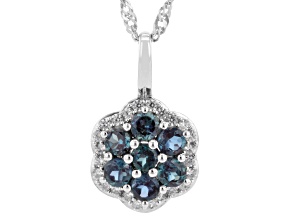 Green Lab Created Alexandrite Rhodium Over Sterling Silver Pendant with Chain 1.13ctw