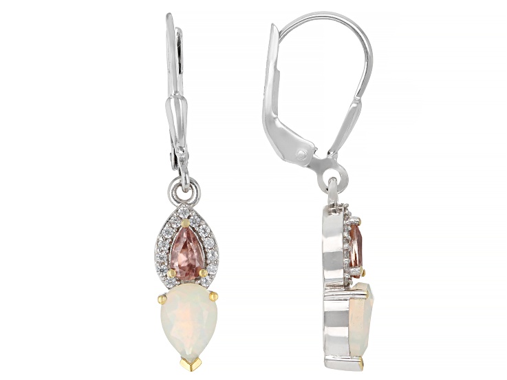 White Ethiopian Opal Rhodium and 18K Yellow Gold Over Silver Earrings 1.48ctw