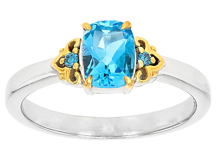 Swiss Blue Topaz Rhodium & 18K Yellow Gold Over Sterling Silver Ring 1.04ctw