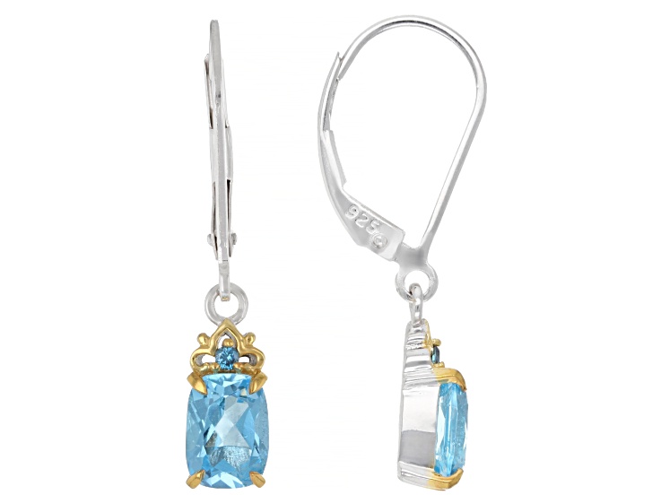 Swiss Blue Topaz Rhodium & 18K Yellow Gold Over Sterling Silver Earrings 1.90ctw