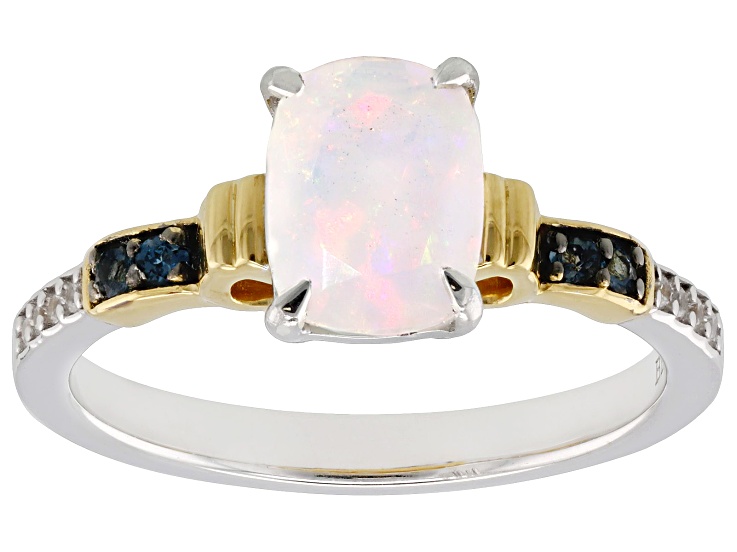 White Ethiopian Opal Rhodium & 18K Yellow Gold Over Silver Ring 0.95ctw
