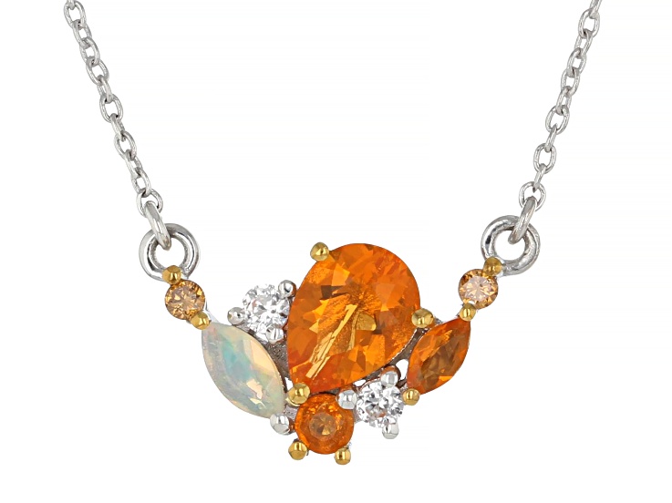 Orange Fire Opal Rhodium and 18k Yellow Gold Over Sterling Silver Necklace 0.61ctw