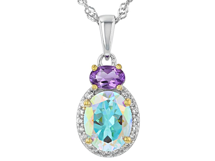 Multi Color Mercury Mist Topaz Rhodium and 18K Yellow Gold Over Silver Pendant With Chain 3.59ctw
