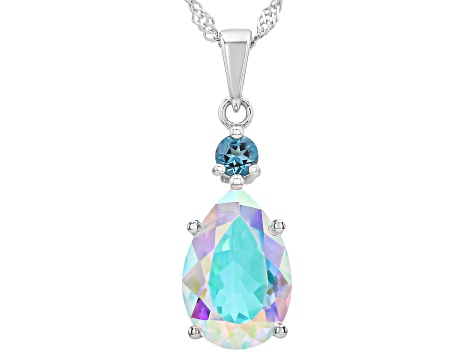 Emerald Glow Topaz with White Zircon Rhodium Over Sterling Silver