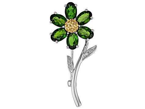 JEWEL様 Green Chrome Diopside Rhodium and 18K Yellow Gold Over Silver