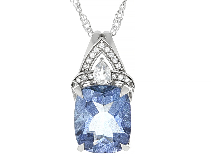 Butterfly Blue Topaz with White Topaz Rhodium Over Sterling Silver Pendant with Chain 5.77ctw
