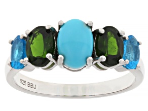 Blue Sleeping Beauty Turquoise Rhodium Over Silver Ring 1.25ctw