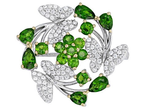 jewel crown 様 Chrome Diopside Rhodium & 18K Yellow Gold Over Sterling Silver